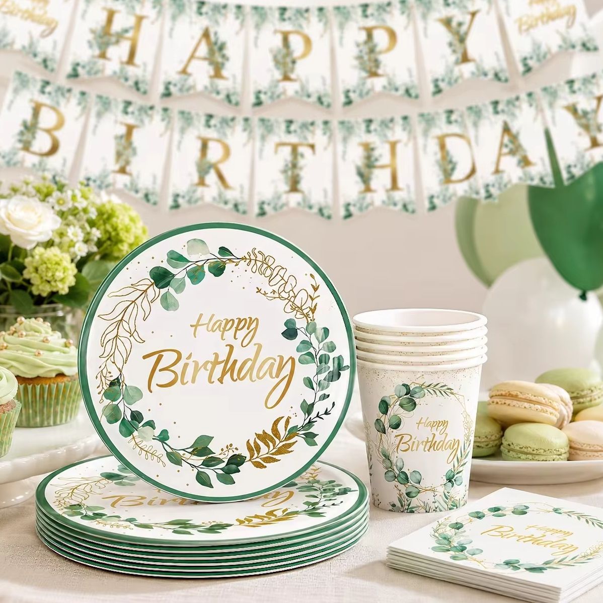 Eucalyptus Preserved - Zestaw dekoracji urodzinowych z liści eukaliptusa